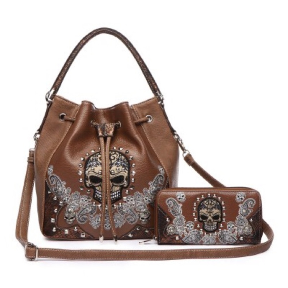 Brown skull purse & wallet set
